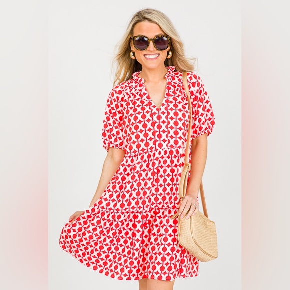 JODIFL Boho Shirt Dress Hot Pink Retro Pattern Cocktail Chic A Line Oversize - Picture 4 of 15